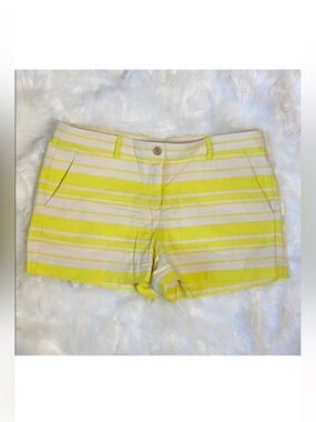Gap 100% Cotton Preppy Twill Striped Summer Shorts Ivory Yellow Womens 12